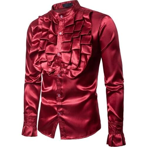 Costume Top Gothic Punk Retro Tee Faxu Silk Cravat Shirt Halloween Vintage 70S Frill Ruffle Dress Shirt for Men Vicotorian