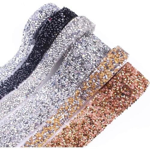 1yard Hot Fixation Rhinestones Tape Ribbon With Stones For Jewelry Rhinestones For Clothes DIY Chain Trim band Belt Rhinestones