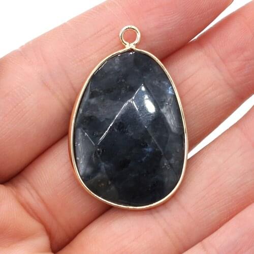 Fashion Natural Black Flash Stone Faceted Drop Shape Pendant Charms for Jewelry Making DIY Necklace Earrings Accessories 23x34mm