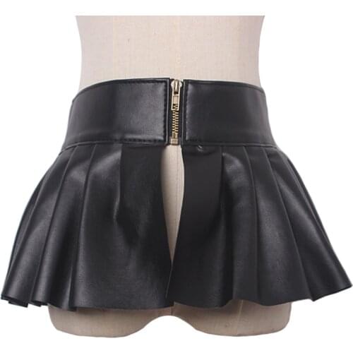 Fashion unique female leather belt skirt accessories black dress Ruffled skirt waist wide sealing for women leather belts punk