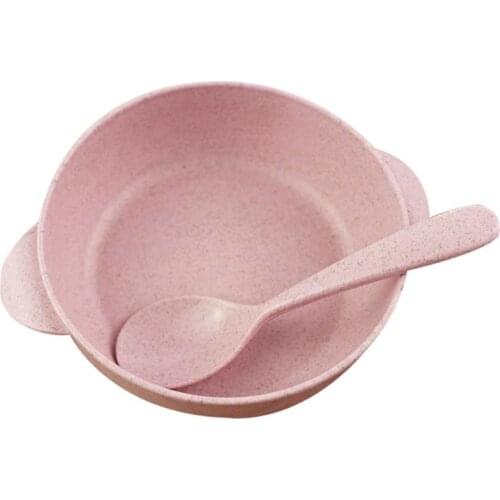 Kapmore 1pc Candy Colors Tableware Set Food Bowl Creative Wheat Straw Plastic Bowl With Spoon Tableware Accessories For Home