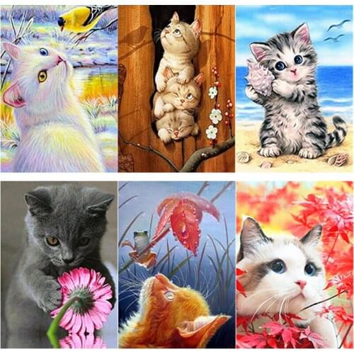 New DIY 5D Diamond Painting Cute Cat Diamond Embroidery Animal Scenery Cross Stitch Scenery Full Square Round Drill Home Decor
