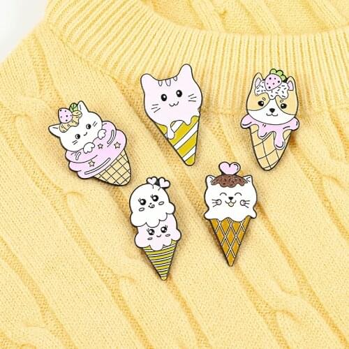 New creative ice cream cone brooch dog Cat strawberry Clouds brooch enamel high-grade alloy Jewelry Gifts for children