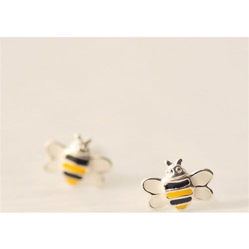 New Arrival Colorful Insect Beautiful Exquisite 925 Sterling Silver Jewelry Personality Cute Bee Women Stud Earrings SE602