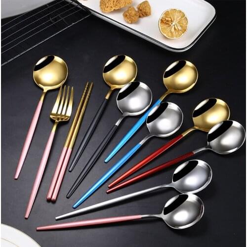 Creative Stainless Steel Cutlery Spoon Fork Chopsticks Set Portugal Flat Handle Cutlery Spoon Fork Chopsticks