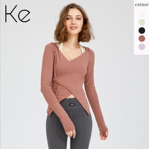 KE 2021 autumn and winter new fitness sports tops womens slim fitness clothes long-sleeved yoga T-shirt hooded running blouse