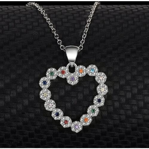AliExpress Hot style s925 Sterling Silver Color Heart-Shaped Love Necklace Color treasure Jewelry Pendant Simplicity Fashion