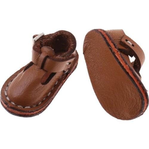 Pair of Ankle Belt Shoes Flat Shoes for 12'' Blythe Doll Clothing Brown