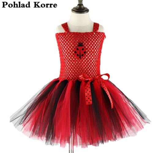 Black Red Dot Bow Ladybug Tutu Dress Baby Girls Kids Birthday Party Dress Christmas Halloween Ladybug Costume Vestido XX022