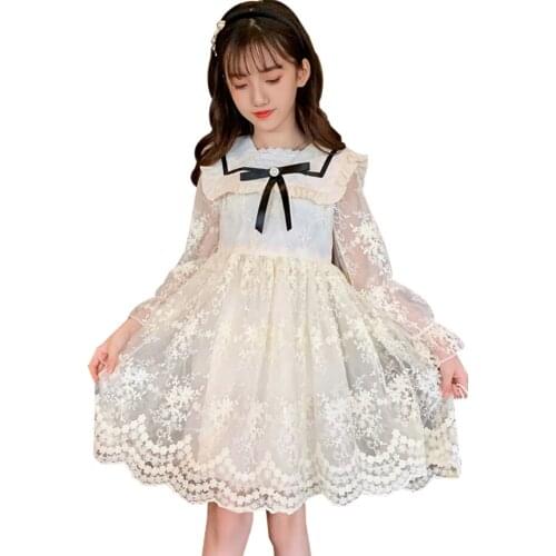 Dresses For Girls Lace Floral Dresses For Girl Big Bow Dress Kids Spring Autumn Girls Clothing 6 8 10 12 14