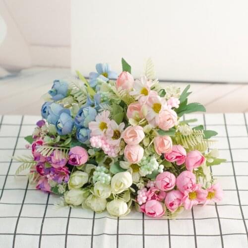 Multicolor Tea Roses vases for home decoration accessories fake daisy plastic flower wedding decorative Artificial flowers cheap