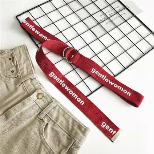 Belt Harajuku Style Red Letter Printed Fashion Unisex Canvas Strap Long Jeans Belts For Women Men Canvas Belt