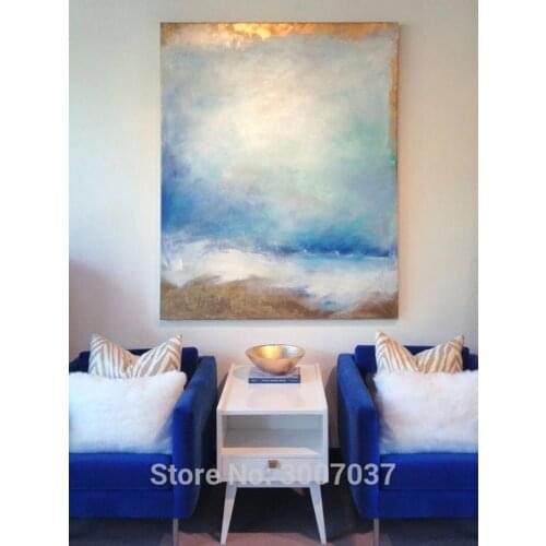 Handmade gold blue Oil Abstract Art Abstract oil painting blue grey Painting On Canvas Large abstract Palette knife