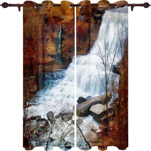Kitchen Window Curtains Maple Forest Waterfall Adult Children Bedroom Decoration Living Room Hanging ClothTreatment Curtains