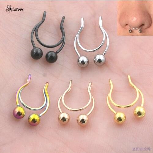 Starose Adjustable 2pcs 0.8x8mm 20G Fake Nose Ring Hoop Clip Septum Rings Cute Balls False Nariz Piercing Oreja Unisex Jewelry