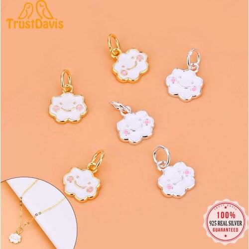 TrustDavis New Real 925 Sterling Silver Glaze Smiley Cloud Charm Pendant Handmade DIY Accessories Fine Jewelry Wholesale HY009