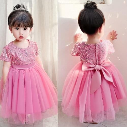 Baby Tulle Dress Pink Gown Princess Girl Pageant Gown Party Chidlren Clothes Girls Flower Wedding Dresses 1 To 5 Years Birthday