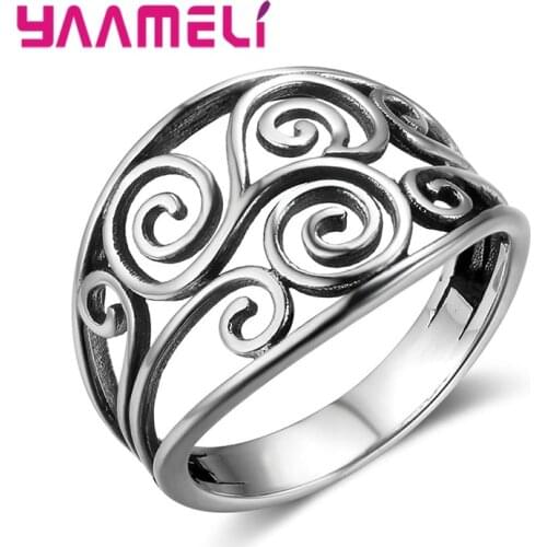 Unique Ladies Ring Antique 925 Sterling Silver Flower Design Wedding Band Jewelry for Date Appointment Cocktail Party