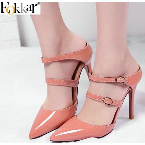 Eokkar 2019 Women Pumps Pointed Toe Thin High Heel Patent Leather Platform Thin High Hrrl Party Ladies Wedding Pumps Size 34-43