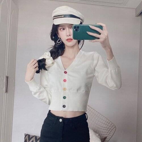 Womens Knitted Sweaters Autumn Spring Short Cardigans Single Breasted V-Neck Casual Short Jacket Female Solid Jackets Jumpers