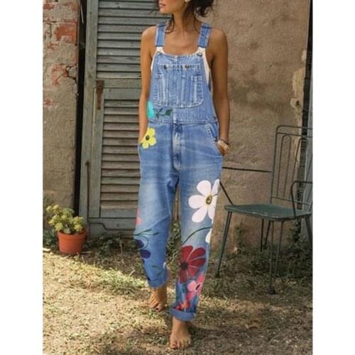 LIBERJOG Women Denim Overalls Jumpsuit Jeans Rompers Casual New Print Pocket Fashion Female Pants Spring Summer