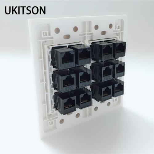 120mm Square Wall Plate With 12 Ports CAT6 CAT5E RJ45 Female Connector For Internet LAN Plug