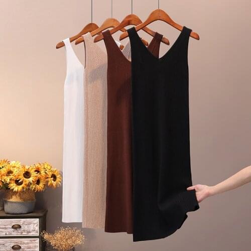 GIGOGOU Spaghetti Strap V Neck Women Sweater Dress Long Knit Maxi Dress Long Halter Dress Elasticity Jumper Top Pullover Dress