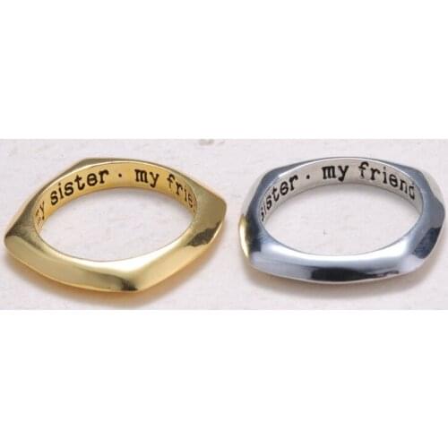 My Sister My Friend Lettered Gold Rings Glazed Metal Geometric Rings for Women Party Wedding Jewelry Wholesale