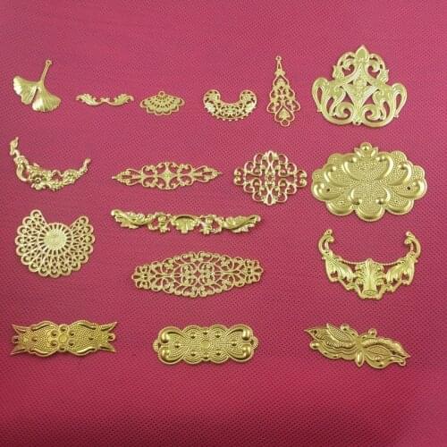 10 pieces / lot brass copper filigree flower Jewelry DIY Components Findings Headgear accessories