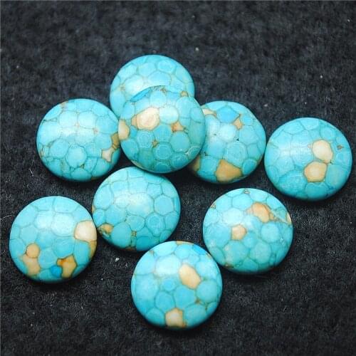 20PCS Nature Blue Turquoise Bead Cabs No Hole Round Shape Size 12MM 14MM Unique From China Anhui Mountains Free Shipping