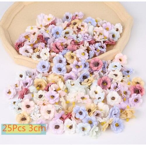 25Pcs 3cm Multicolor Daisy Flower Heads Mini Silk Artificial Flowers for Wedding Home Decoration Christmas Wreath Scrapbooking