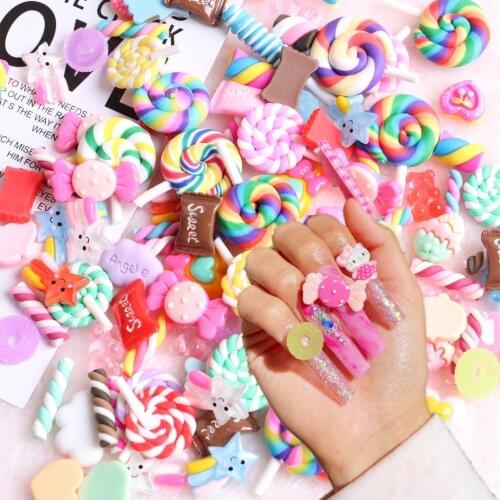 30PCS Nail Decor Kawaii Mixed Jelly Lollipop Clay 3D Assorted Candy Acrylic Nail Rhinestones Decoration Manicure Tool Art Tips
