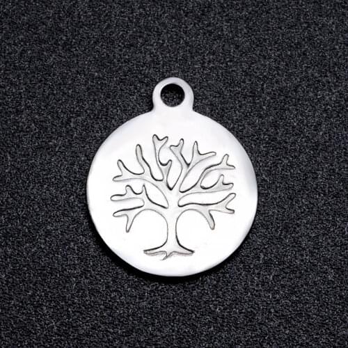 5pcs/lot 100% Stainless Steel Engraved Tree of Life diy Charms Wholesale Finding Charm Suppliers Charm for Necklace