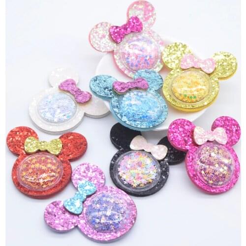 8Pcs 50*48mm Padded Nonwoven Mouse Head PVC Filling Sequin Appliques for DIY Headwear Hair Clips Bow Decor Accessories Patches