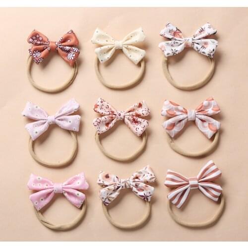 9 pretty little floral bow elastic headband sweet headband ponytail elastic band nylon rubber band girl set