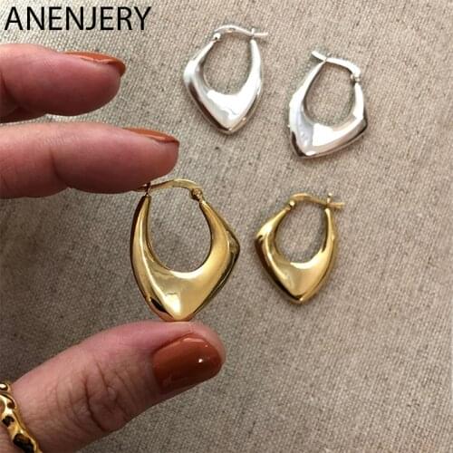ANENJERY 925 Sterling Silver Metal Irregular Hoop Earrings For Women Ins Niche Geometric Earrings oorbellen Wholesale S-E433