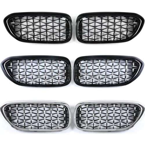 A Pair Car Front Kidney Grille Grill Diamond Meteor Style For BMW 5 Series G30 G31 G38 525i 528i 530i 2017-2020 Auto Accessories