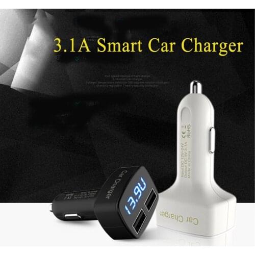 Kebidumei Car Charger Digital LED Display Dual USB DC 5V 3.1A Adapter With Voltage/temperature/Current Meter Tester 4 in 1