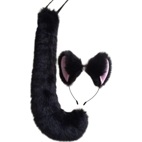 Adult Kids Anime Solid Color Plush Cat Wolf Cosplay Props Animal Ears Bandana Long Tail Halloween Lolita Costume