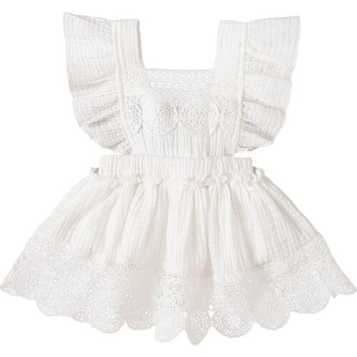 Citgeett Summer Infant Baby Baby Girls Solid Color Lace Square Collar Fly Sleeve Bodysuit White Clothes 0-24Months
