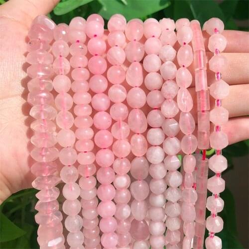 Natural Stone Beads Pink Quartzs Crystal Faceted Round Rondelles Matte Stone Beads for Jewelry Making DIY Bracelet Neckalce 15