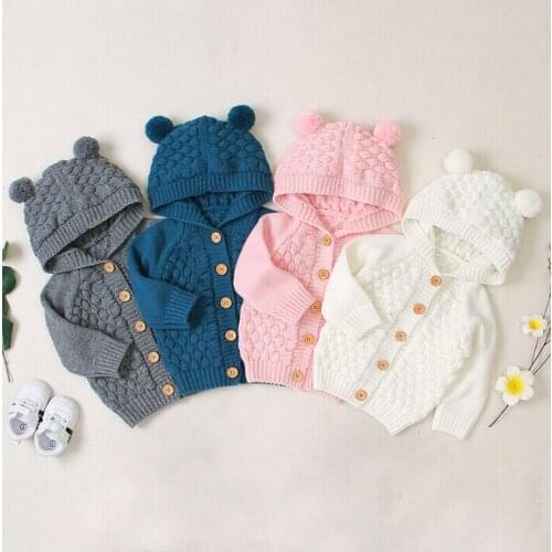 Toddler Baby Kids Boy Girls Winter Sweater Hooded Knitted Tops Warm Coat Outwear