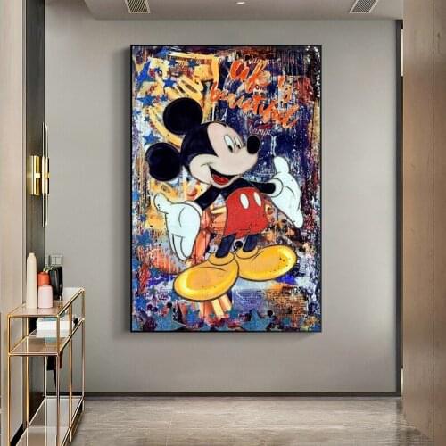 Disney Graffiti Street Art Mickey Mouse Canvas Printed Poster Wall Street Art Canvas Painting Poster Art Printed Canvas Gifts