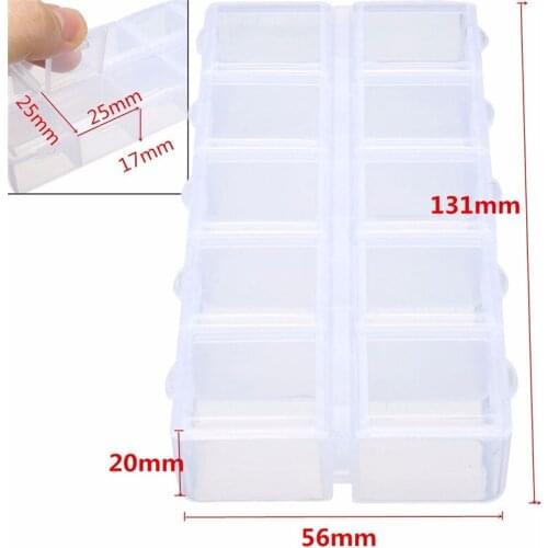 Double Sides 10 Slots Compartment Plastic Jewelry Storage Box Clear Tool Case Plastic Box Pills Drugs Container