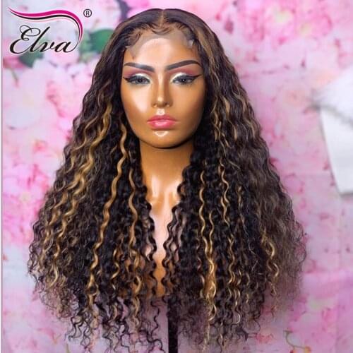 Ombre 13x6 Curly Lace Front Human Hair Wigs For Women Pre Plucked With Baby Hair Elva Hair Brazilian Lace Front Wig Remy Hair