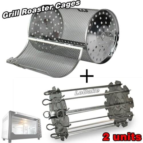 2 units/set) 2 different stainless steel grilled cage bean chicken wings Skewer roaster drum eletric oven without mid shaft