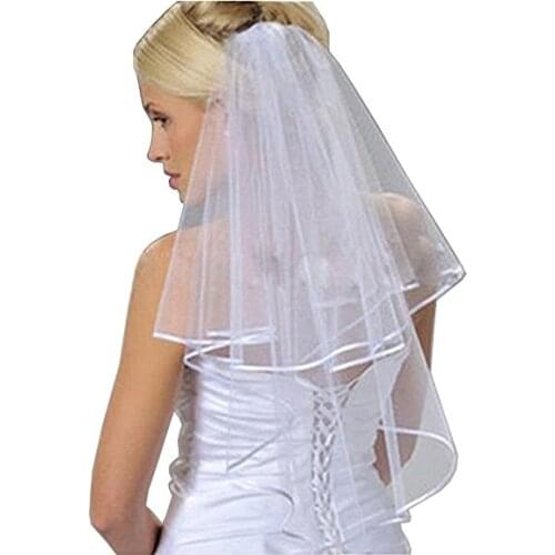 Bridal Veils Two Layer Ribbon Edge Wedding Veil with Comb Bride Bridal
