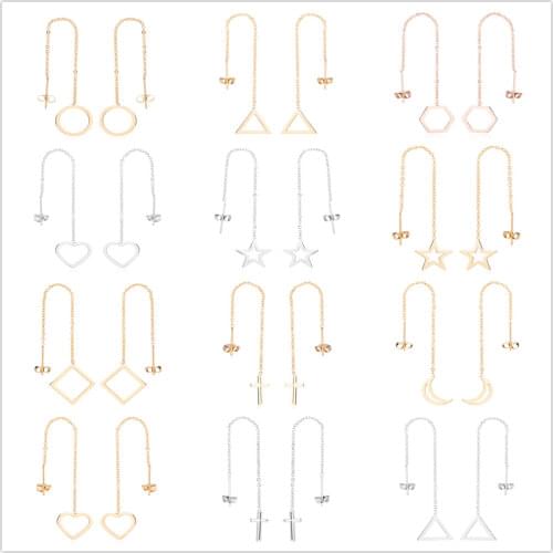 Tiny Hollow Cross Earrings Long Line Thread Piercing Earrings For Women Girl Religious Accessories Mujer Stainless Steel Jewelry