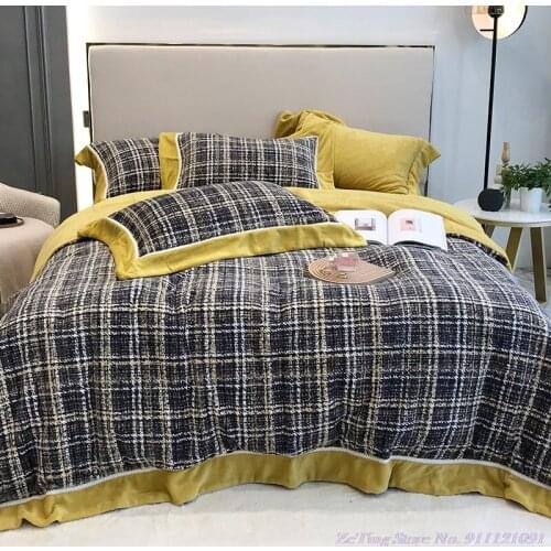 Hot Home Textile Simple milk velvet coral velvet 4pcs 1.8m BeddingSet double-sided thick ins wind Nordic winter warm quilt Cover