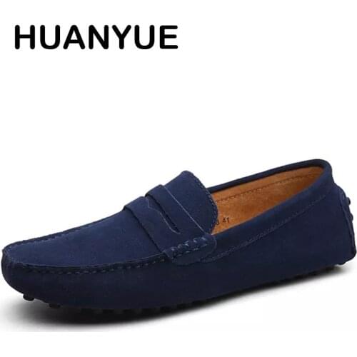 Genuine Leather Men Shoes Suede Leather Men Loafers Soft Plus Size Autumn Mens Shoes Casual Shoes 10 Colors Size 38-45 Moccasins